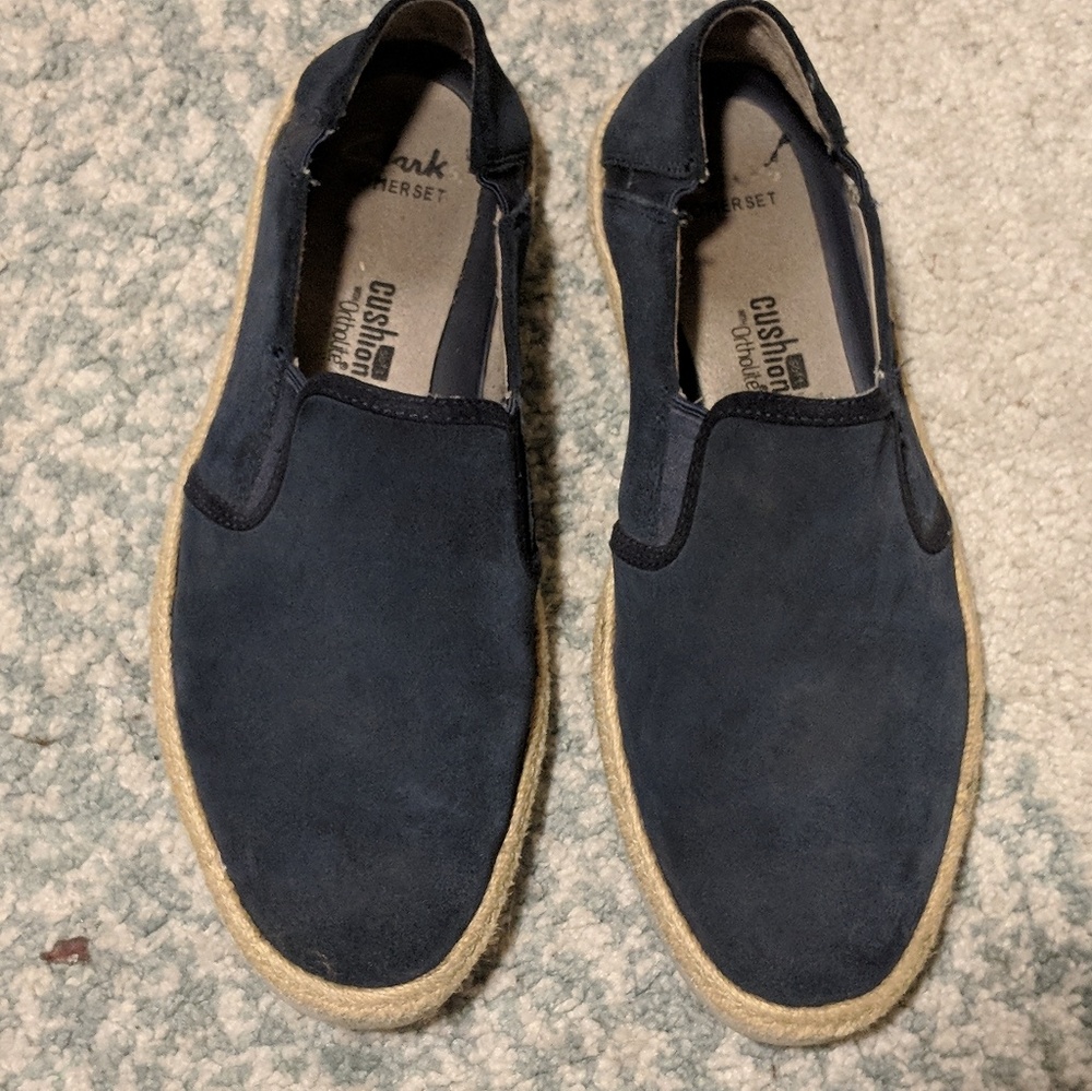 Clark's blue suede slip on